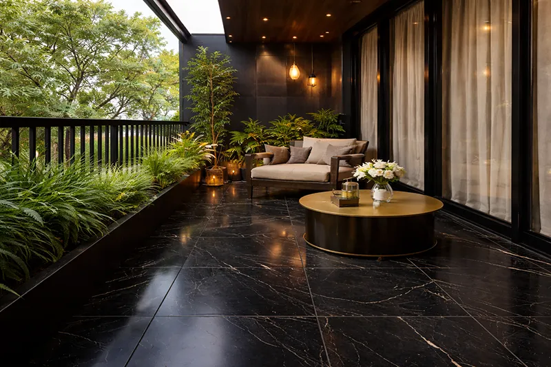 سرامیک مشکی با رگه های طلایی برای تراس